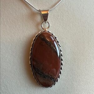 Reddish Brown Jasper Oval pendant with 22” chain  New